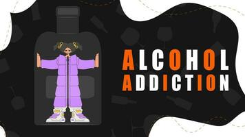 Banner Treatment for alcohol addiction. Woman inside the bottle. vector