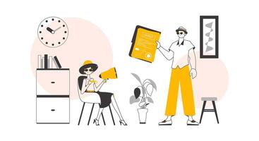 HR team. The concept of finding employees for work. Lineart minimalistic style. Vector illustration.