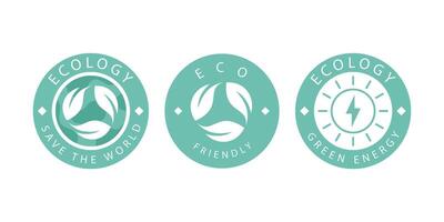 A set of logos on the theme of recycling, ecology and zero pollution. Isolated on white background. Vector illustration.