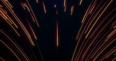 Flying golden particles leaving a trail of particles, Gold color rays, Beautiful rain of shiny lines,  magical shimmering  dust for award ceremony event. Elegant background for holidays and Christmas video