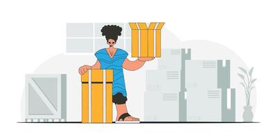 Lovely man holding boxes. A depiction of the transportation of packages and freight vector