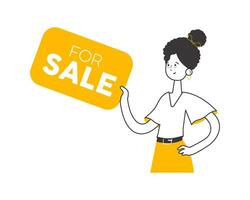 Realtor girl. Modern linear style. Isolated. Vector illustration.