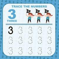 Trace and write number for children. Exercise for children to recognize the number. Educational worksheet for preschool. Vector file.