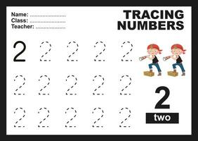 Trace and write number for children. Exercise for children to recognize the number. Educational worksheet for preschool. Vector file.