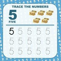 Trace and write number for children. Exercise for children to recognize the number. Educational worksheet for preschool. Vector file.