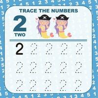 Trace and write number for children. Exercise for children to recognize the number. Educational worksheet for preschool. Vector file.