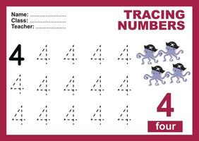Trace and write number for children. Exercise for children to recognize the number. Educational worksheet for preschool. Vector file.