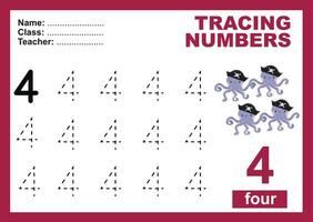 Trace and write number for children. Exercise for children to recognize the number. Educational worksheet for preschool. Vector file.