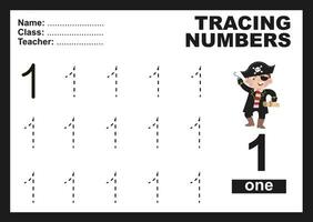 Trace and write number for children. Exercise for children to recognize the number. Educational worksheet for preschool. Vector file.