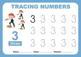 Trace and write number for children. Exercise for children to recognize the number. Educational worksheet for preschool. Vector file.