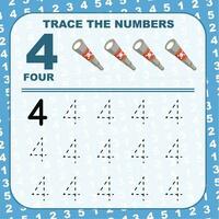 Trace and write number for children. Exercise for children to recognize the number. Educational worksheet for preschool. Vector file.