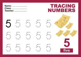 Trace and write number for children. Exercise for children to recognize the number. Educational worksheet for preschool. Vector file.