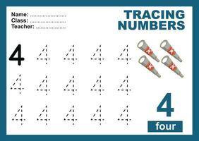 Trace and write number for children. Exercise for children to recognize the number. Educational worksheet for preschool. Vector file.