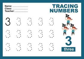 Trace and write number for children. Exercise for children to recognize the number. Educational worksheet for preschool. Vector file.