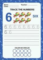 Trace and write number for children. Exercise for children to recognize the number. Educational worksheet for preschool. Vector file.