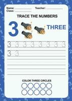 Trace and write number for children. Exercise for children to recognize the number. Educational worksheet for preschool. Vector file.