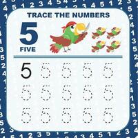 Trace and write number for children. Exercise for children to recognize the number. Educational worksheet for preschool. Vector file.