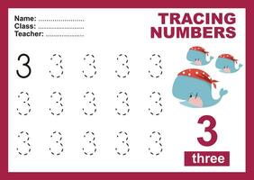 Trace and write number for children. Exercise for children to recognize the number. Educational worksheet for preschool. Vector file.