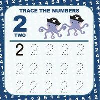 Trace and write number for children. Exercise for children to recognize the number. Educational worksheet for preschool. Vector file.