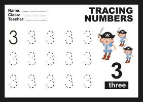 Trace and write number for children. Exercise for children to recognize the number. Educational worksheet for preschool. Vector file.