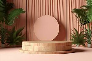 Marble pedestal with plants and organic tones podium display photo