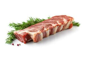 Lamb Ribs meat and herbs isolated on white, Generative AI photo