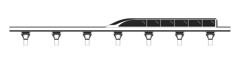 Viaduct train flat monochrome isolated vector object. Train riding over bridge. Road trip. Editable black and white line art drawing. Simple outline spot illustration for web graphic design