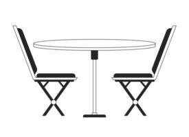 Chairs with dining table flat monochrome isolated vector object. Cafe table setting. Furniture. Editable black and white line art drawing. Simple outline spot illustration for web graphic design