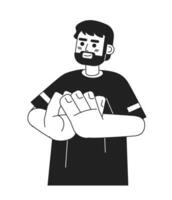 Bearded european man clapping monochromatic flat vector character. Positive emotions. Editable thin line half body person on white. Simple bw cartoon spot image for web graphic design