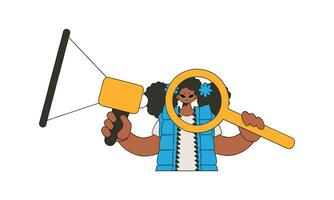 A woman with a megaphone, symbolizing the search for people in the labor market. Attracting workers. vector