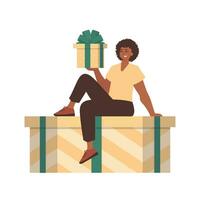 A man is sitting on a gift. Modern character style. vector