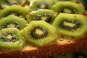 Kiwifruit toast, macro shot of a fresh breakfast with Dripping Honey, AI Generated photo