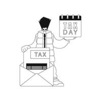 Man holds calendar and letter notifying taxesillustrated as in linear style. vector