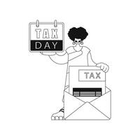 Girl holds calendar and letter notifying her of taxes. vector illustration.