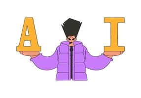 A man holds a letter A and I, art depicting AI. vector