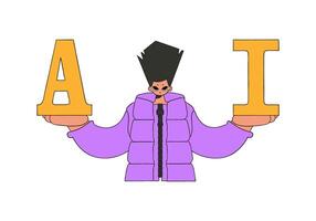 A man holds a letter A and I, vector art depicting AI.