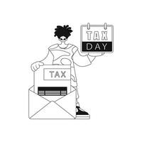 The man holds a calendar and notification of taxes letter in their hands. Vector illustration.