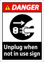 Danger Unplug When Not In Use Symbol Sign vector