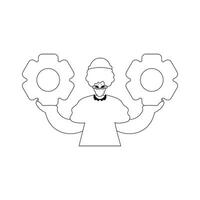 Man holding gears in hands. Illustration in format. vector