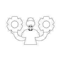 Man holding gears in hands. Illustration in vector format.