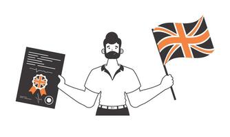 The guy is an English teacher. The concept of learning a foreign language. Linear modern style. Isolated, illustration. vector