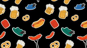 Oktoberfest Loop Background. Oktoberfest objects and icons . Beer, hat, meat, , hot dog, sausages, etc.Video flat cartoon animation design element. 4K video footage