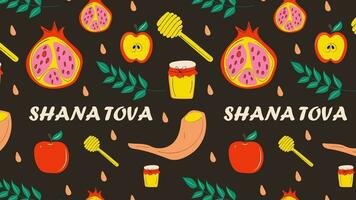 Rosh Hashanah animation  Loop Background. .Video flat cartoon animation design element. 4K video footage