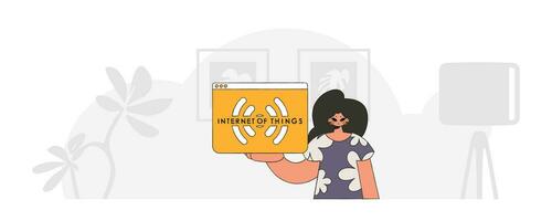 niña participación iot logo, moderno vector estilo . sentado en piso.