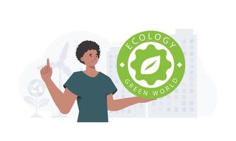 ECO friendly concept. A man holds the ECO logo in his hands. trendy style. Vector illustration.