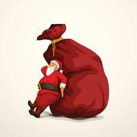 santa pushing bag vector