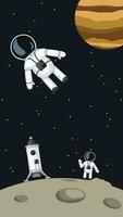 astronauts with spaceship on moon vector