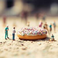 social estructuras rosquilla con Malvaviscos y minúsculo gente, ai generado foto