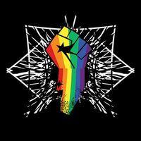 Design for black fist t-shirt with rainbow colors. Vector illustration for black history month and commemorate gay pride day.