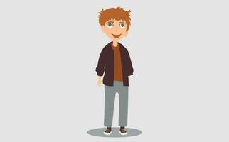 vector teenager boy cartoon character, boy with happy smile on white background.